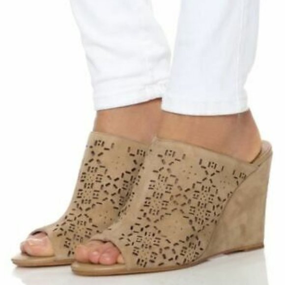Joie Shoes - JOIE Suede Wedge Heel Peep Toe Mules #936